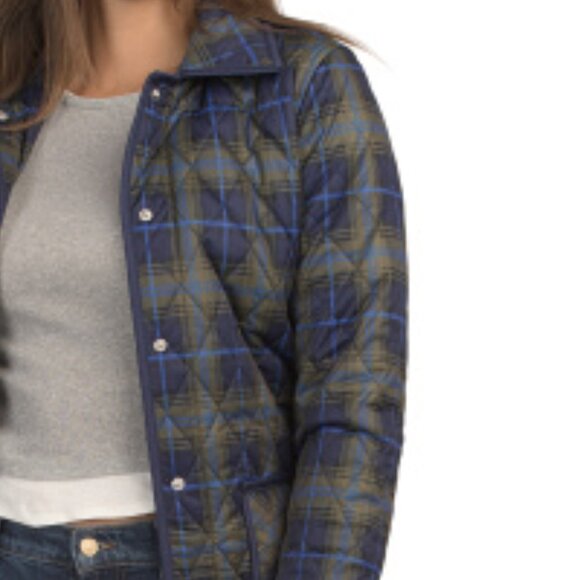 AVEC LES FILLES Navy PlaidQuilted Trench Coat - Picture 4 of 4